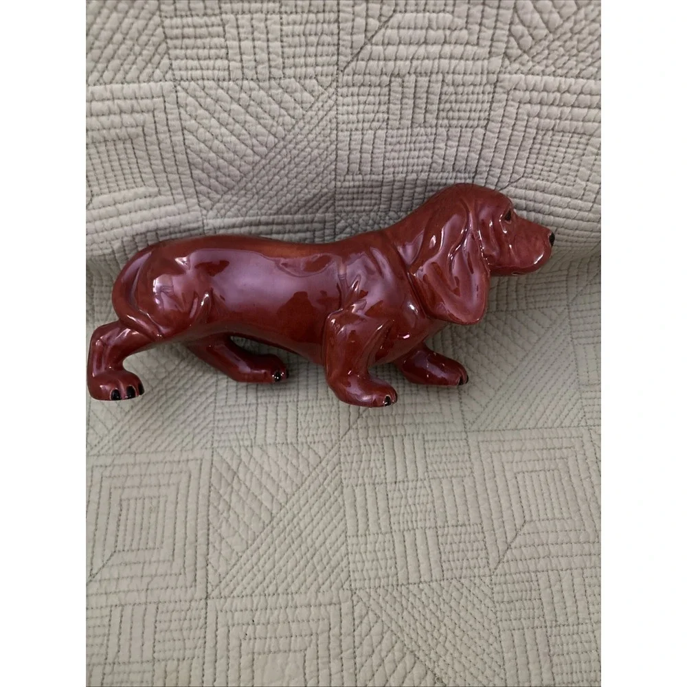 Vintage Brown Glazed Ceramic Basset Hound Dog Figurine 10
